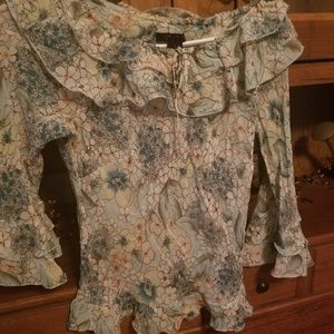 The limited sheer bell flutter sleeve blouse top